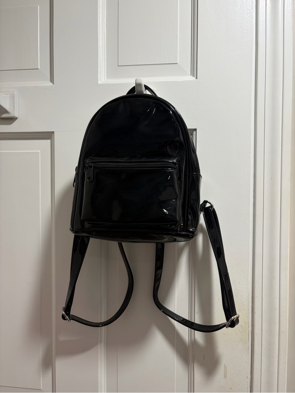 H&M Black Patent Mini Faux Leather Backpack